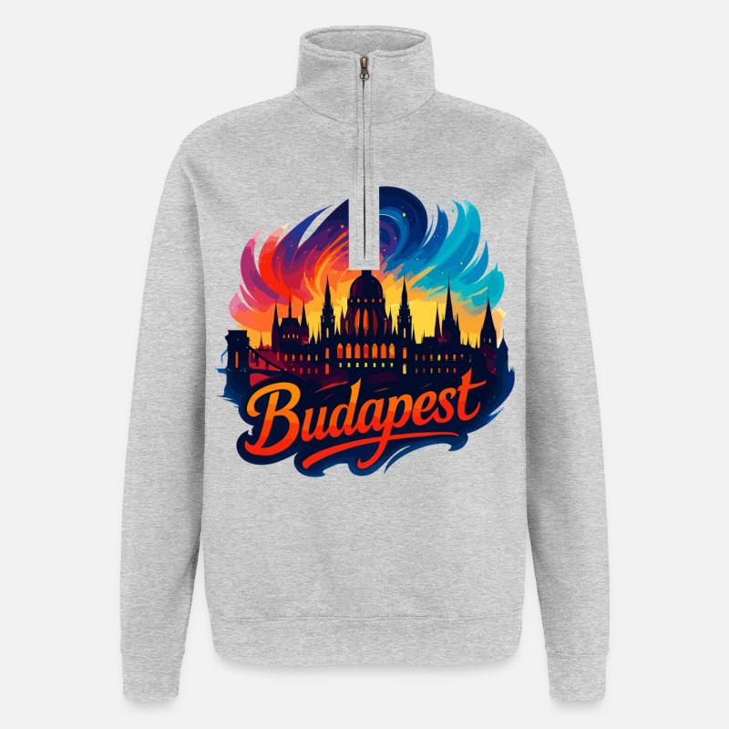 Budapest Capitale Hongrie Silhouette Cadeau - Sweat à zip 1/4 - gris chiné