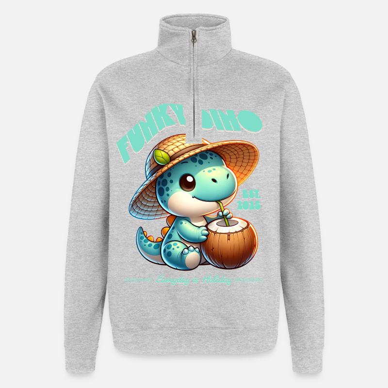 Funky Dino Kokosnuss - Quarter-Zip-Sweatshirt - Grau meliert