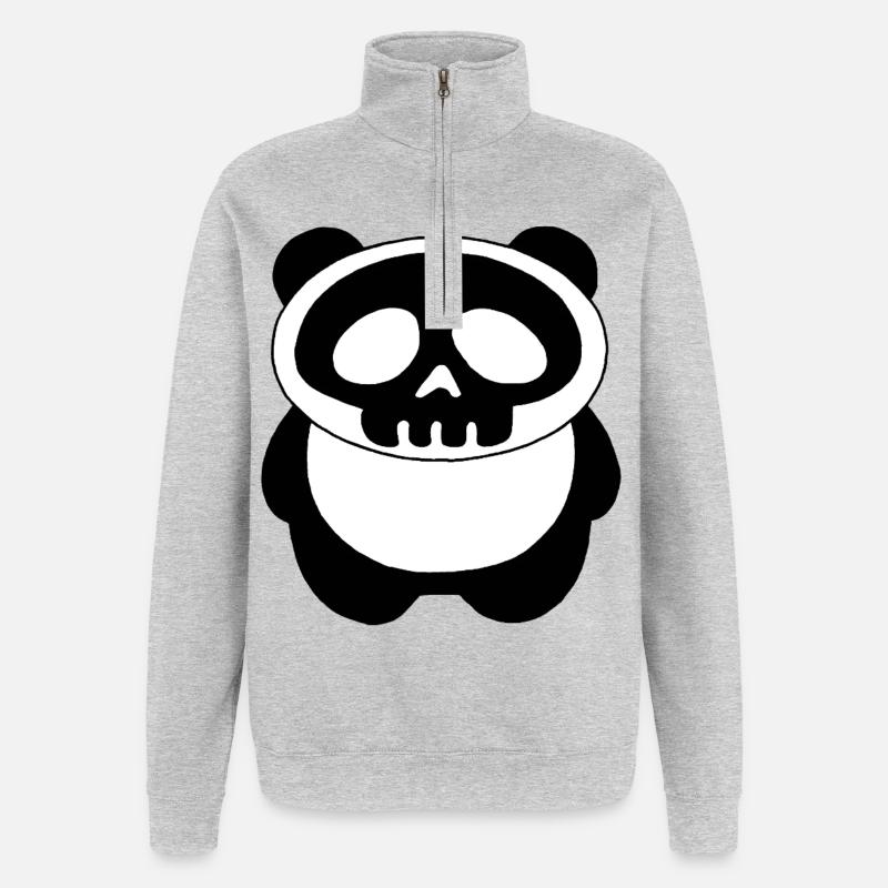 Panda-Schädel - Quarter-Zip-Sweatshirt - Grau meliert