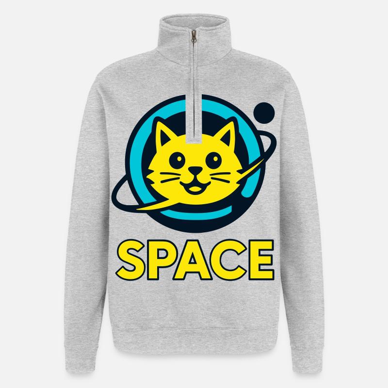 Chat de l’espace - Sweat à zip 1/4 - gris chiné