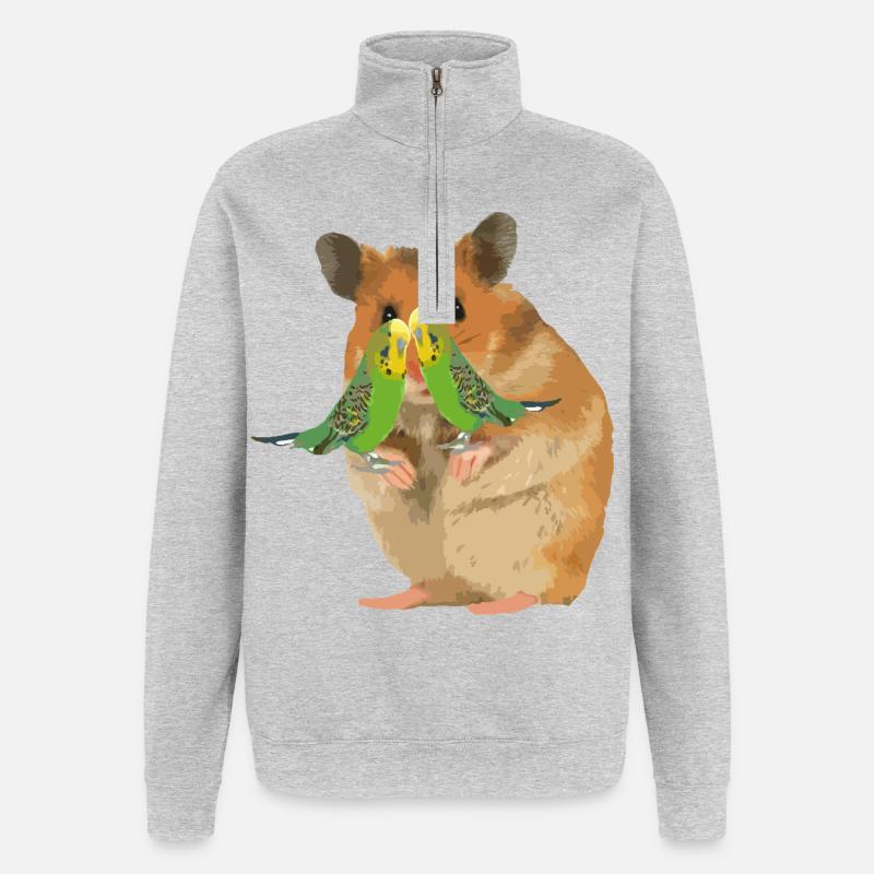 Hamster Menno avec deux Wellis - Sweat à zip 1/4 - gris chiné