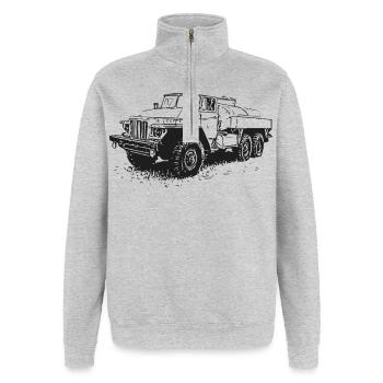 Ural Power – heavyweight on wheels - Quarter-Zip Sweatshirt - heather grey - Front - AI Model Female 172 light (172cm) & AI Model Male 178 dark (178cm)