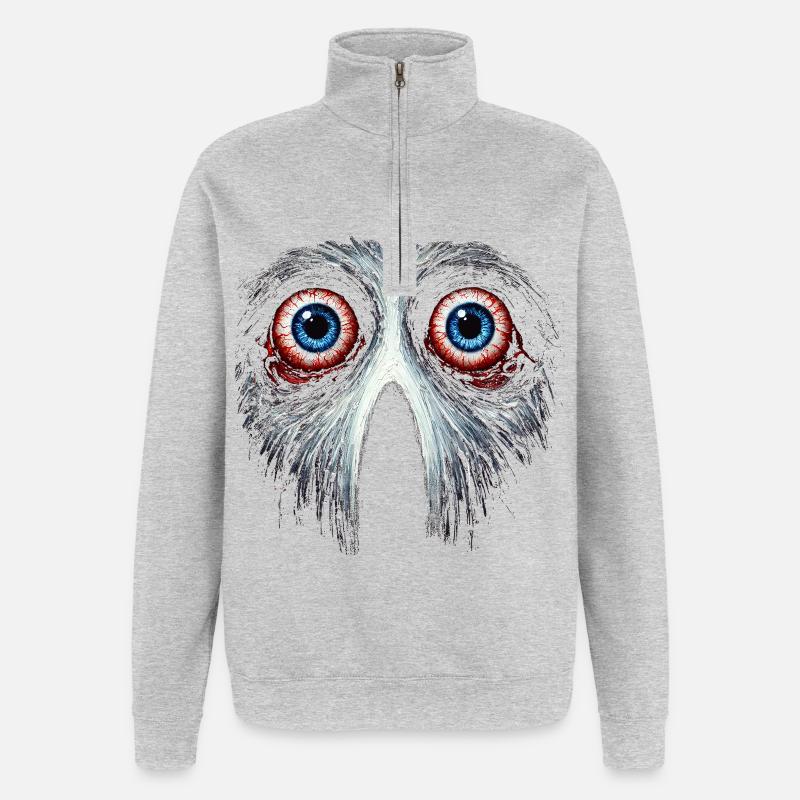 Unheimliches Eulengesicht mit roten Augen - Quarter-Zip-Sweatshirt - Grau meliert