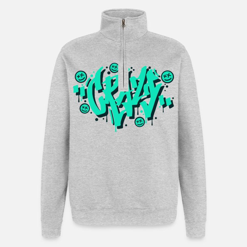 Verrücktes Graffiti-Buchstaben-Design - Quarter-Zip-Sweatshirt - Grau meliert