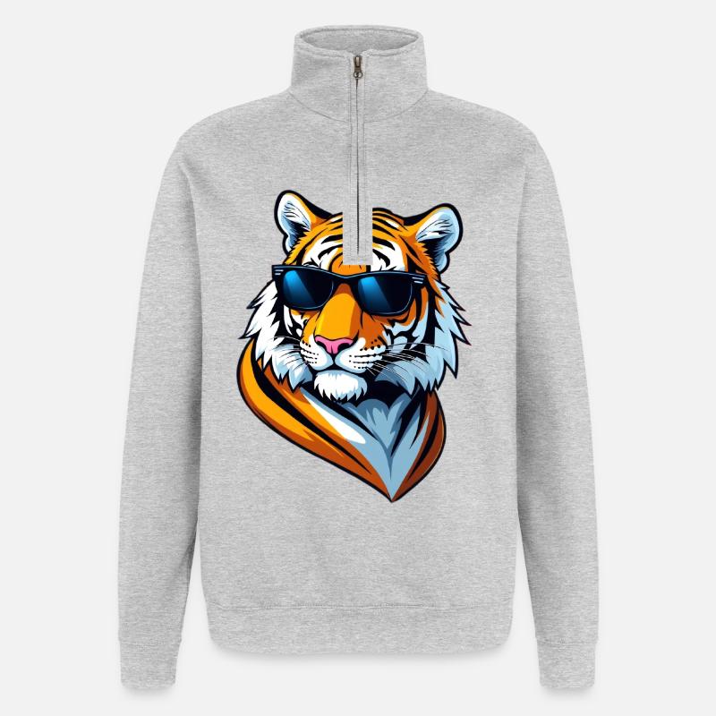 Cool Tiger avec lunettes de soleil - Sweat à zip 1/4 - gris chiné