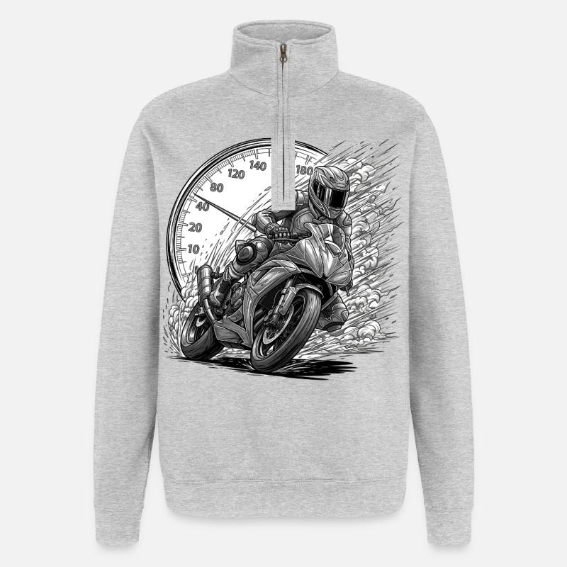 Biker, der von Geschwindigkeit angetrieben wird - Quarter-Zip-Sweatshirt - Grau meliert