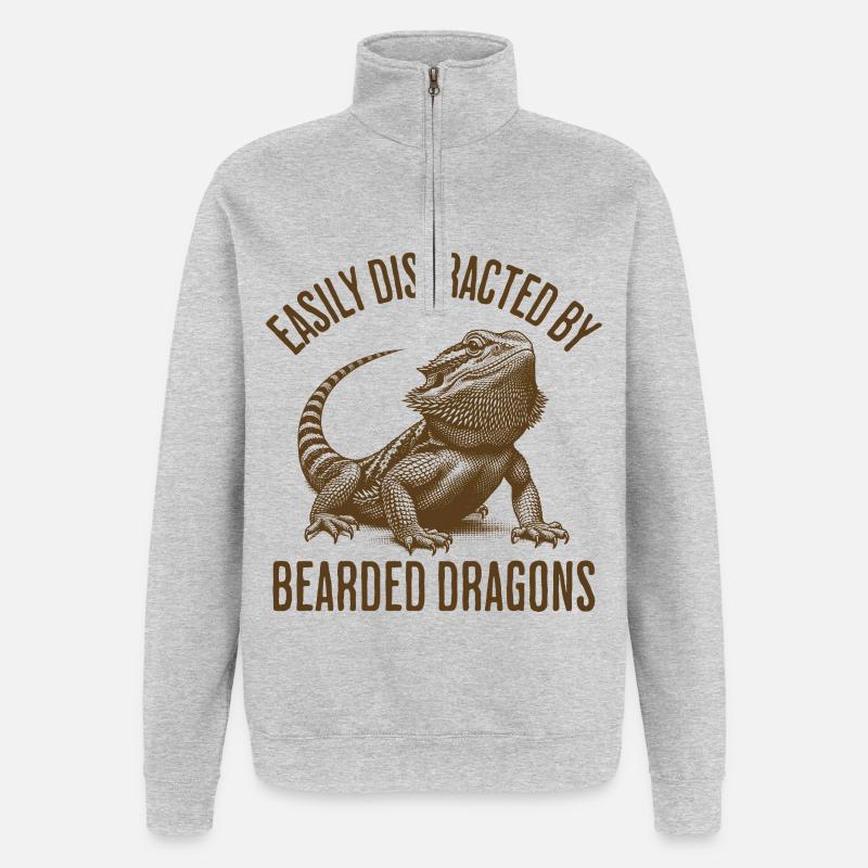 Facilement distrait par les dragons barbus - Sweat à zip 1/4 - gris chiné