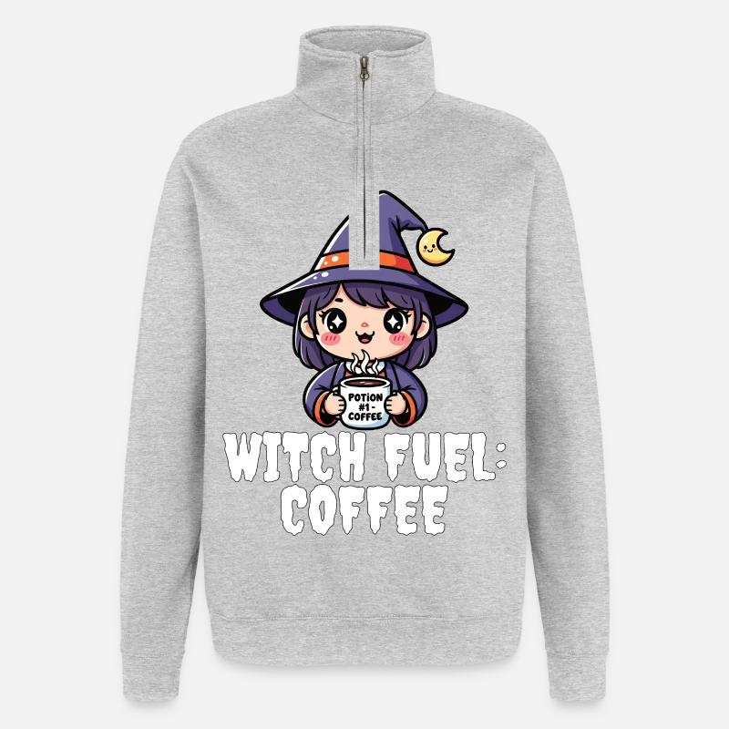 WITCH FUEL KAFFEE - HEXE HALLOWEEN - Quarter-Zip-Sweatshirt - Grau meliert