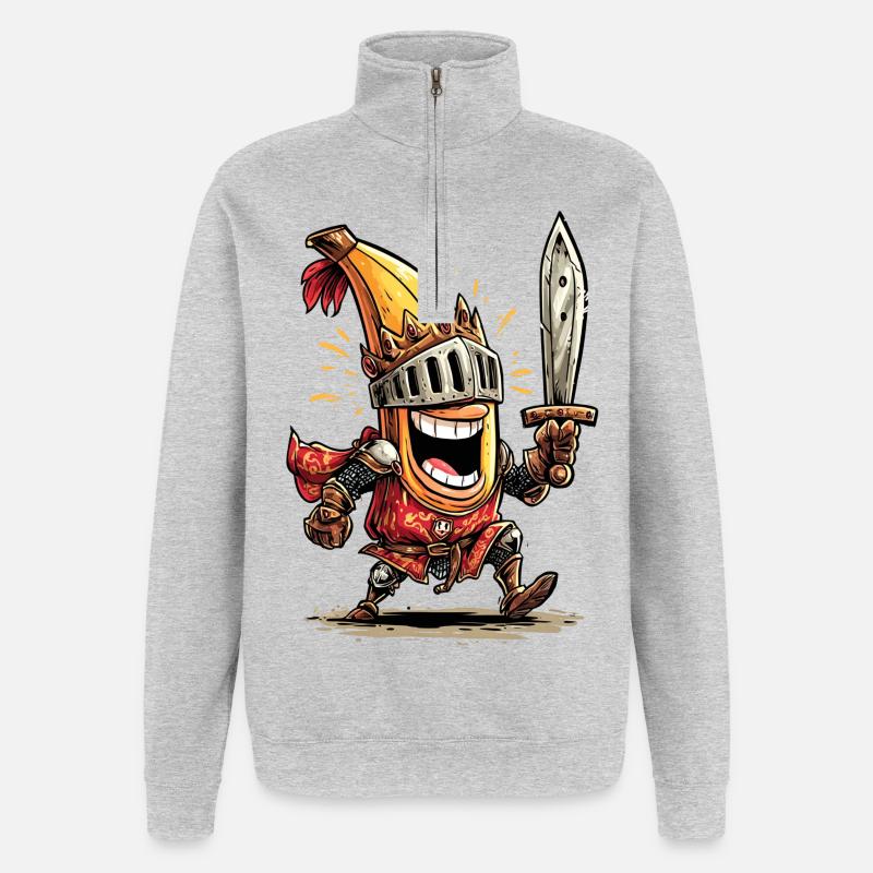 Chevalier comique avec épée et casque - Sweat à zip 1/4 - gris chiné