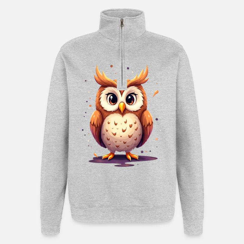 Niedliche Eule mit großen Augen - Quarter-Zip-Sweatshirt - Grau meliert
