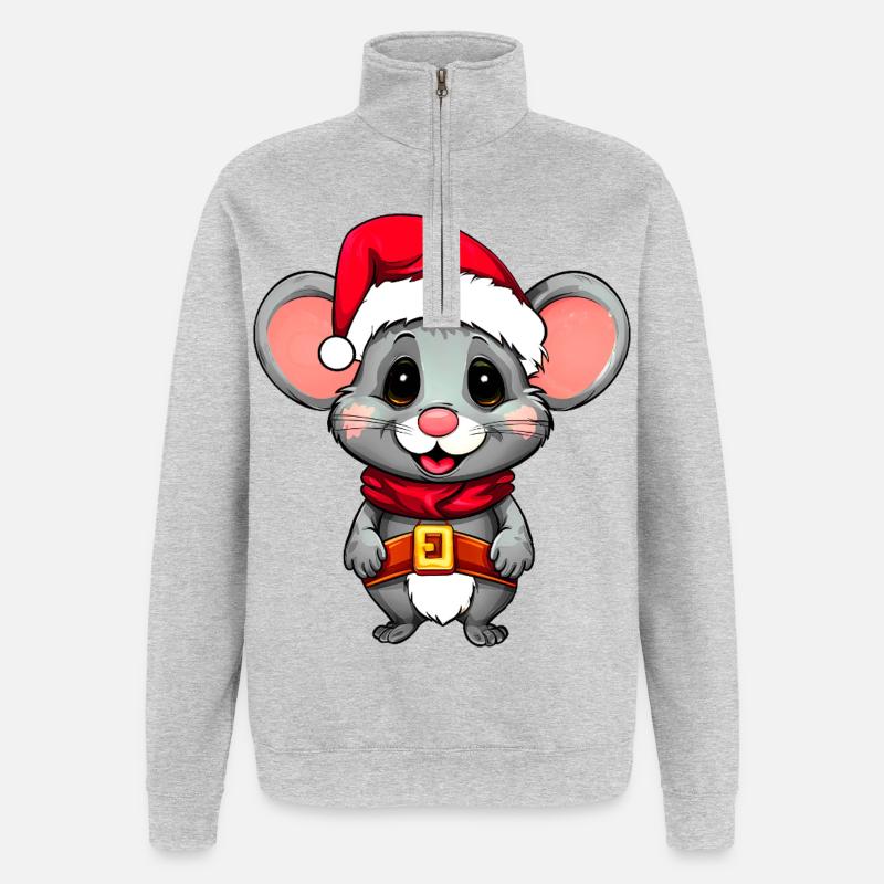 Mäuse Christmas - Quarter-Zip-Sweatshirt - Grau meliert
