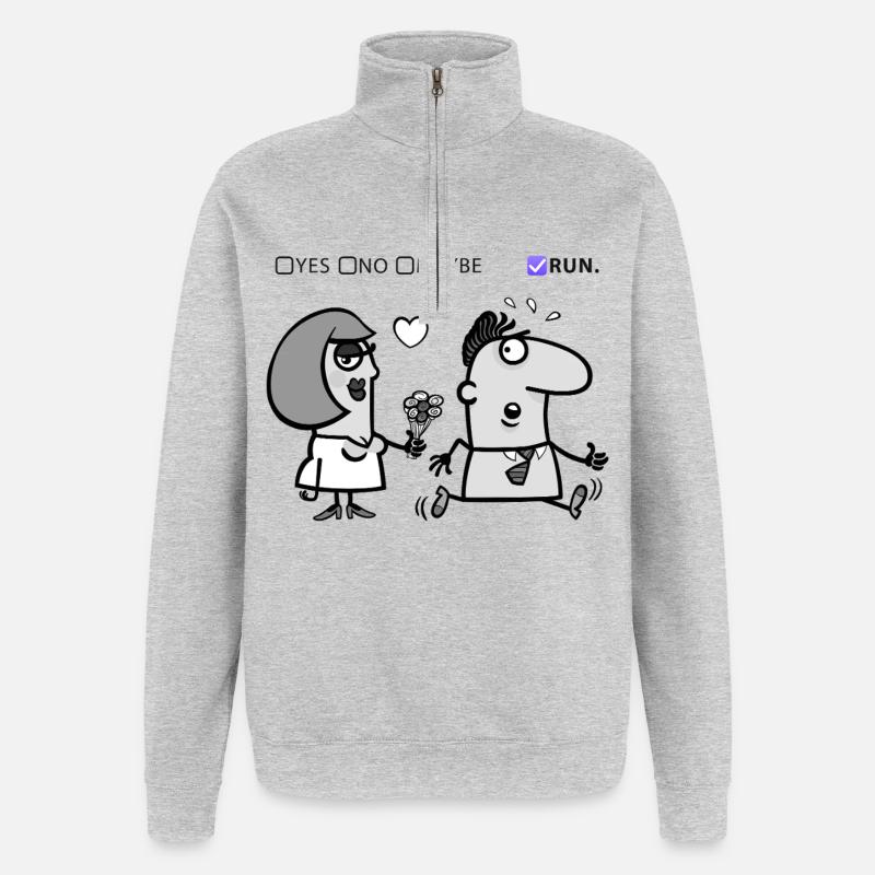 Liebe oder Flucht – Skurriles Humor-Design - Quarter-Zip-Sweatshirt - Grau meliert