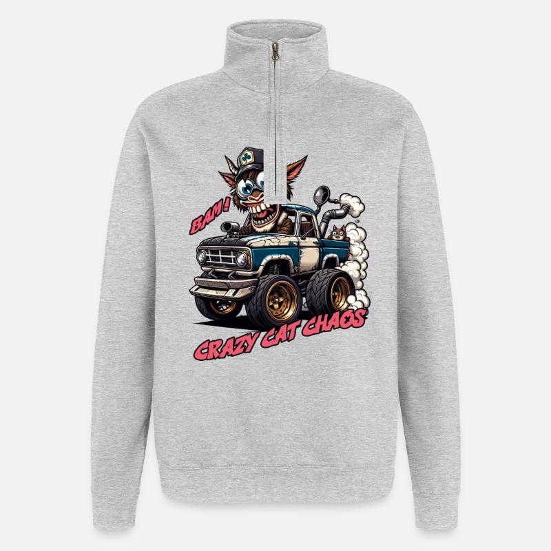 Conception tout-terrain Crazy Cat Chaos - Sweat à zip 1/4 - gris chiné
