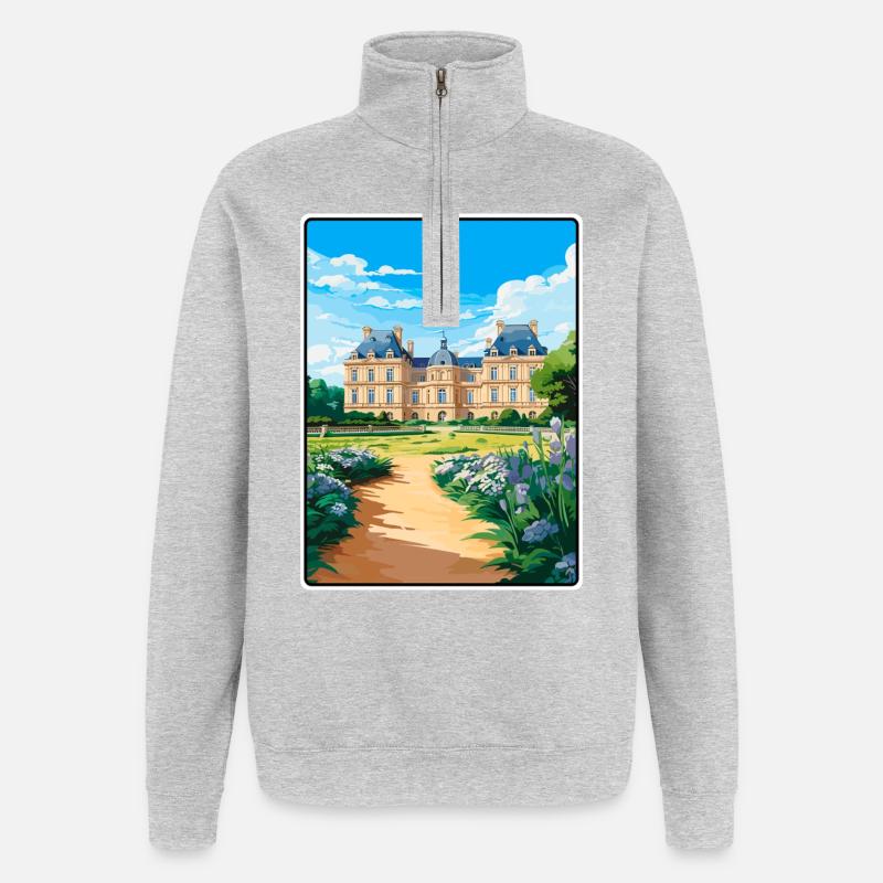 Luxembourg Elégant château avec jardins fleuris - Sweat à zip 1/4 - gris chiné