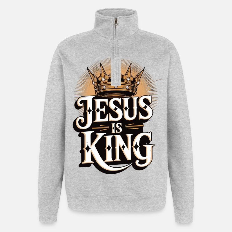 Jesus as King with Crown Design - Quarter-Zip Sweatshirt - heather grey