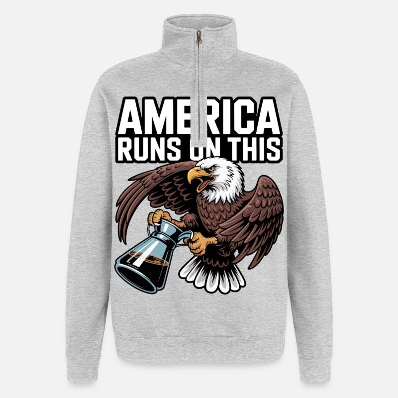 Amerika läuft auf Coffee Eagle - Quarter-Zip-Sweatshirt - Grau meliert