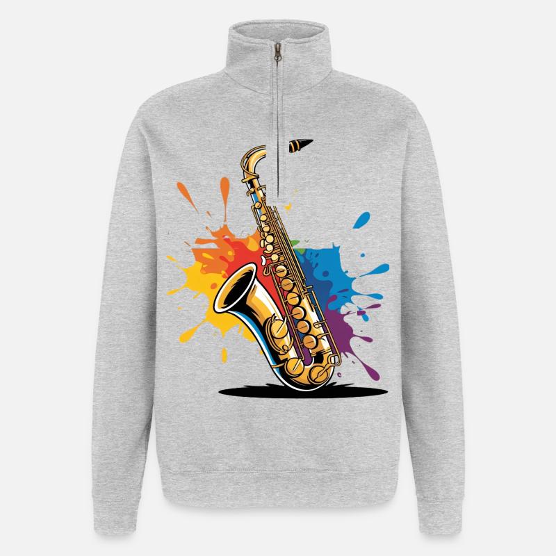 Impression d'art expressionniste de saxophone - Sweat à zip 1/4 - gris chiné