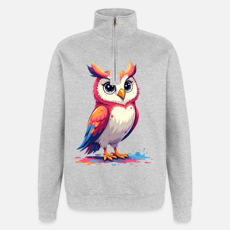 Verspielte bunte Eule Illustration - Quarter-Zip-Sweatshirt - Grau meliert