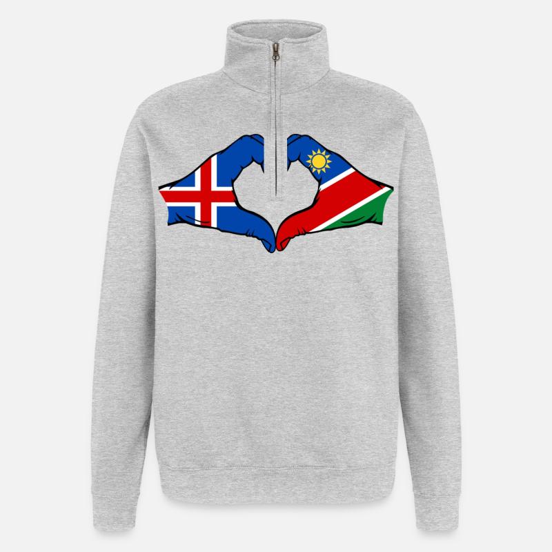 Island_Namibia_Flagge_Hände_Herzform - Sweat à zip 1/4 - gris chiné