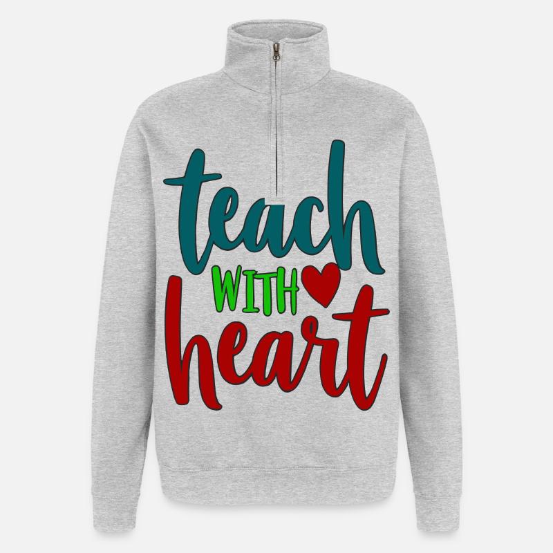 Enseigner avec le cœur Enseignant Dire - Sweat à zip 1/4 - gris chiné