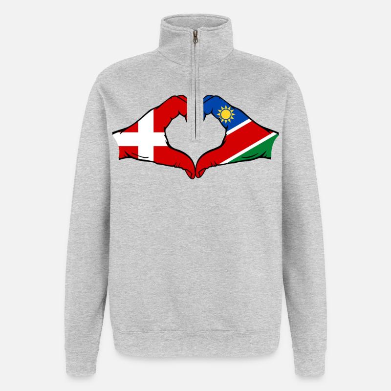 Dänemark Namibia Flagge Herz - Quarter-Zip-Sweatshirt - Grau meliert