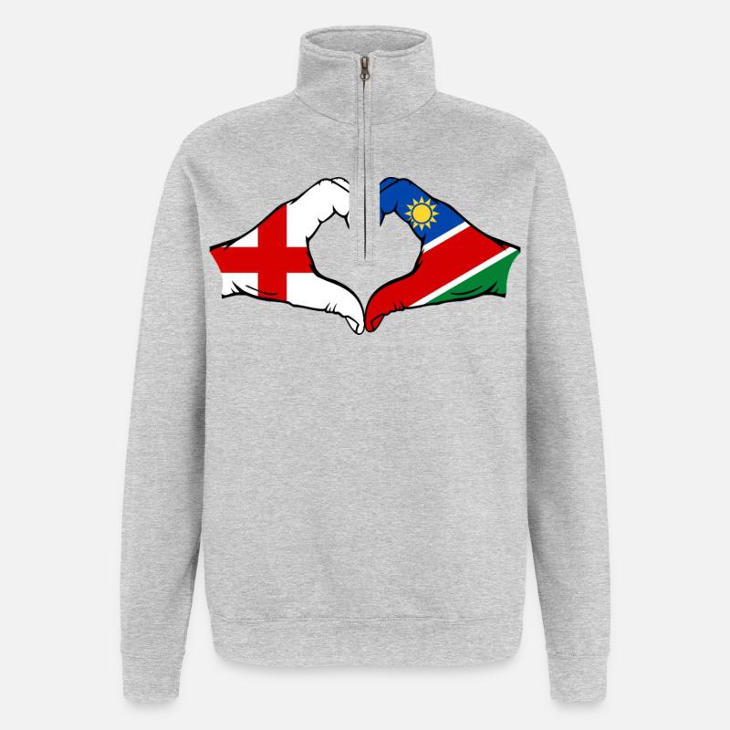 England Namibia Flag Hands Heart - Quarter-Zip Sweatshirt - heather grey