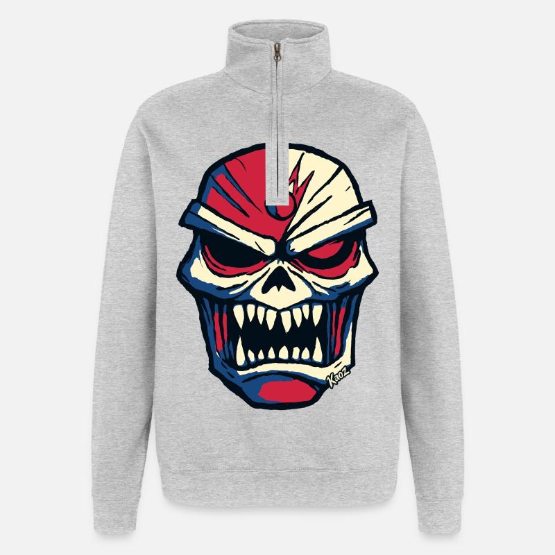 Düsterer Totenkopf im Comic Stil - Quarter-Zip-Sweatshirt - Grau meliert