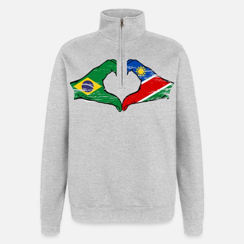 Brazil Namibia Flag Hands Heart Shape - Quarter-Zip Sweatshirt - heather grey