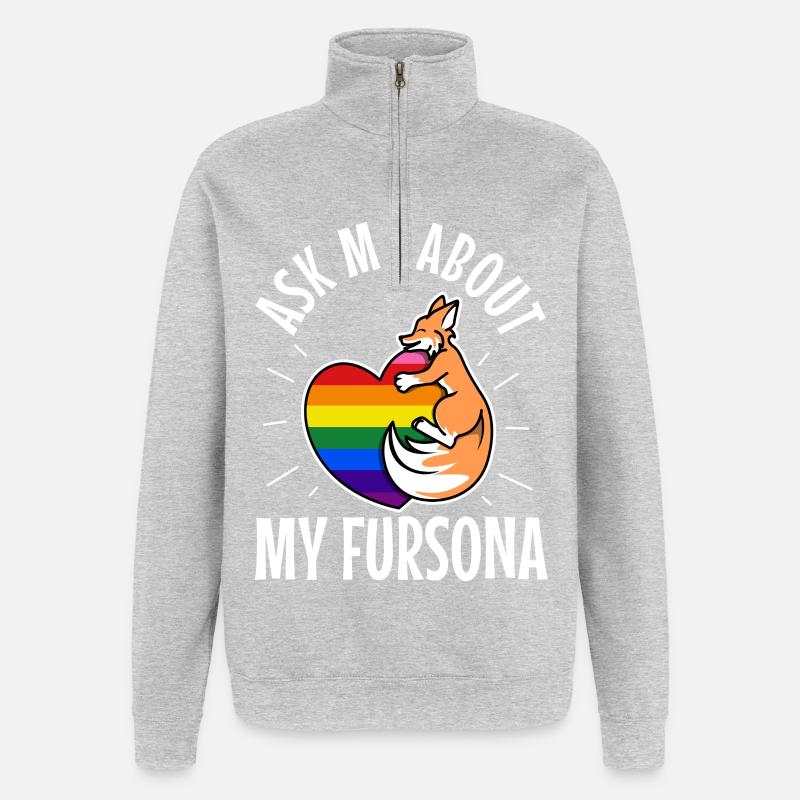 Posez-moi des questions sur mon Fursona - Sweat à zip 1/4 - gris chiné