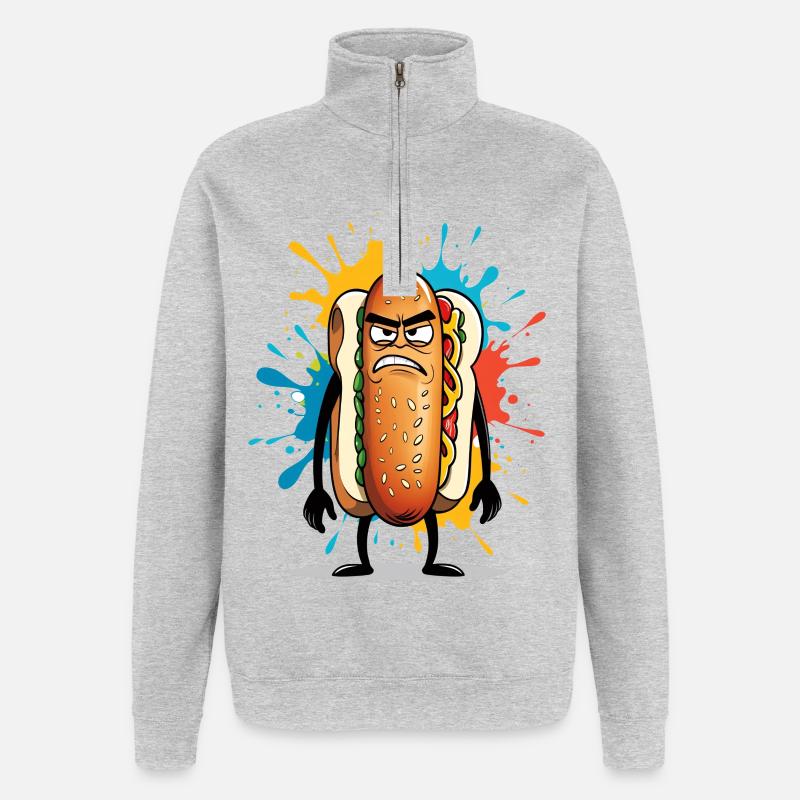 Wütender Hotdog mit Farbexplosion - Quarter-Zip-Sweatshirt - Grau meliert