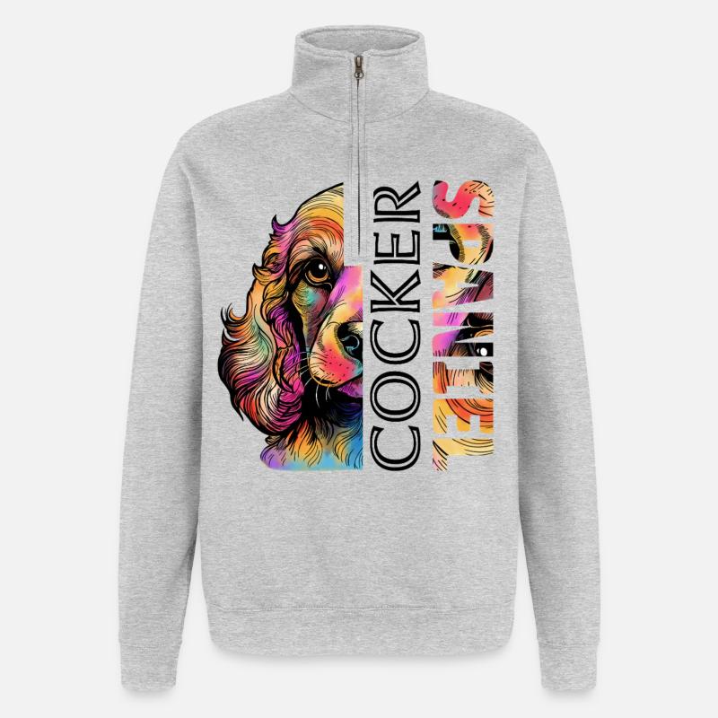 Farbenfroher Cocker Spaniel - Quarter-Zip-Sweatshirt - Grau meliert