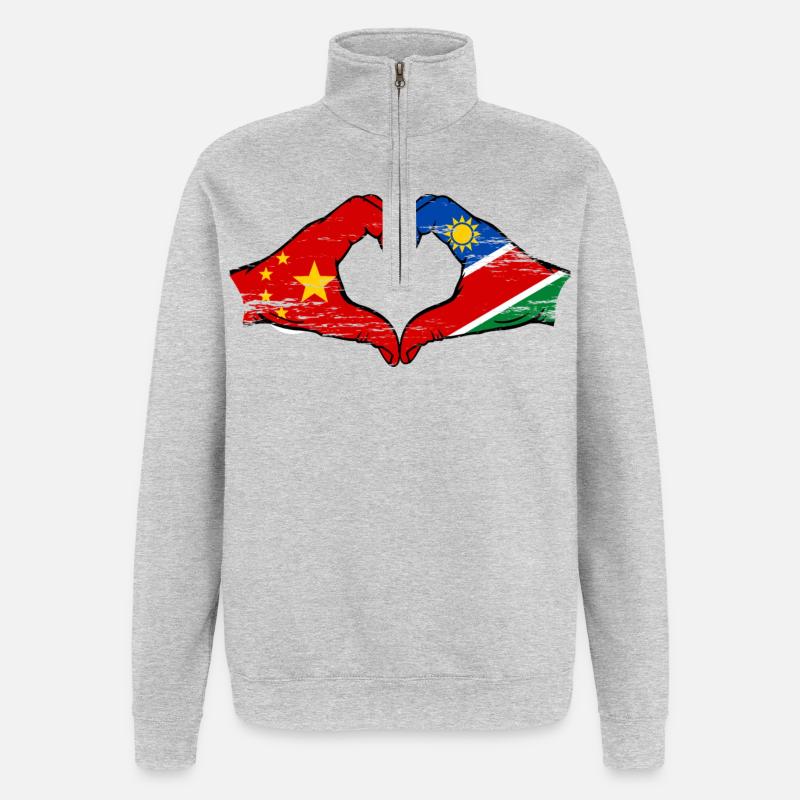 China Namibia Flag Hands Heart Shape - Quarter-Zip Sweatshirt - heather grey