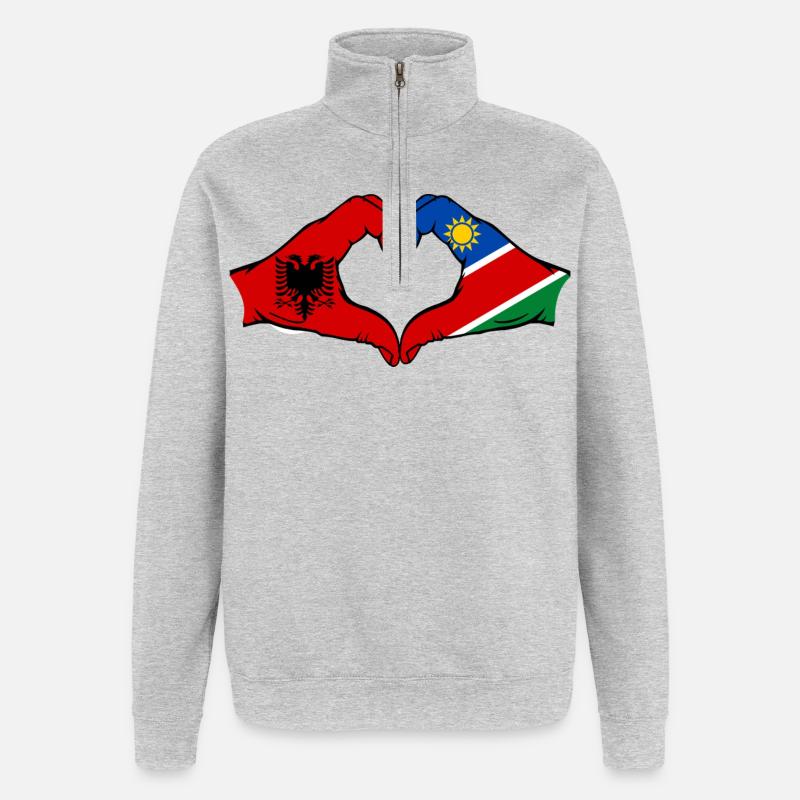 Albania Namibia Flag Hands Heart Shape - Quarter-Zip Sweatshirt - heather grey