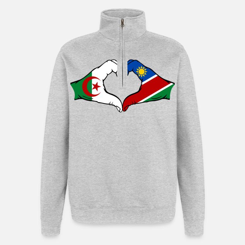 Algeria Namibia Flag Hands Heart Shape - Quarter-Zip Sweatshirt - heather grey