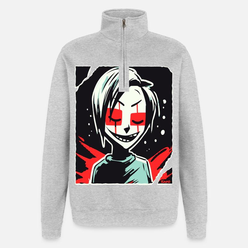 Dunkle humanoide Leinwandkunst - Quarter-Zip-Sweatshirt - Grau meliert