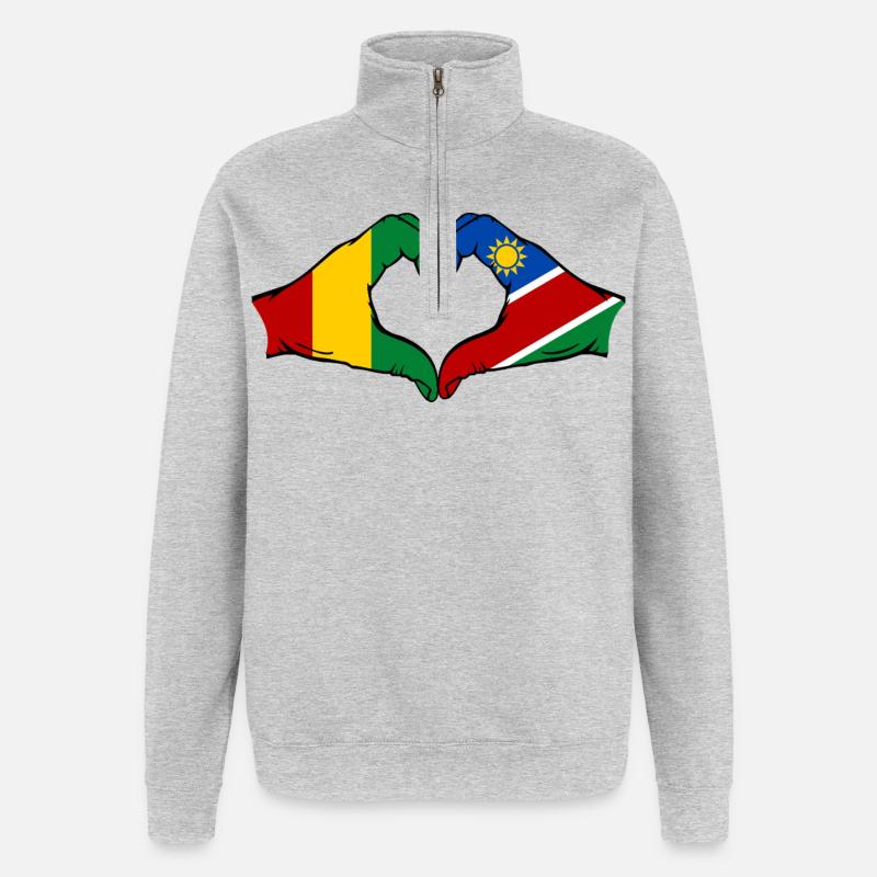 Guiena Namibia Flag Hands Heart Shape - Quarter-Zip Sweatshirt - heather grey