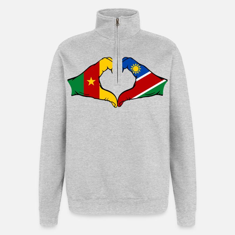 Kemerun, Namibia, Flag, Hands, Heart Shape - Quarter-Zip Sweatshirt - heather grey