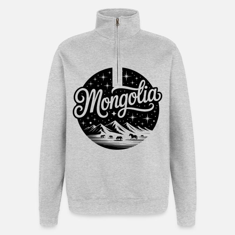 Mongolie - Conception de souvenirs - Sweat à zip 1/4 - gris chiné