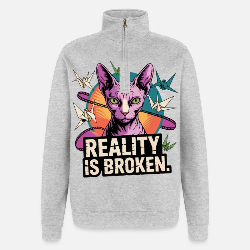 Chat de réalité brisé - Sweat à zip 1/4 - gris chiné