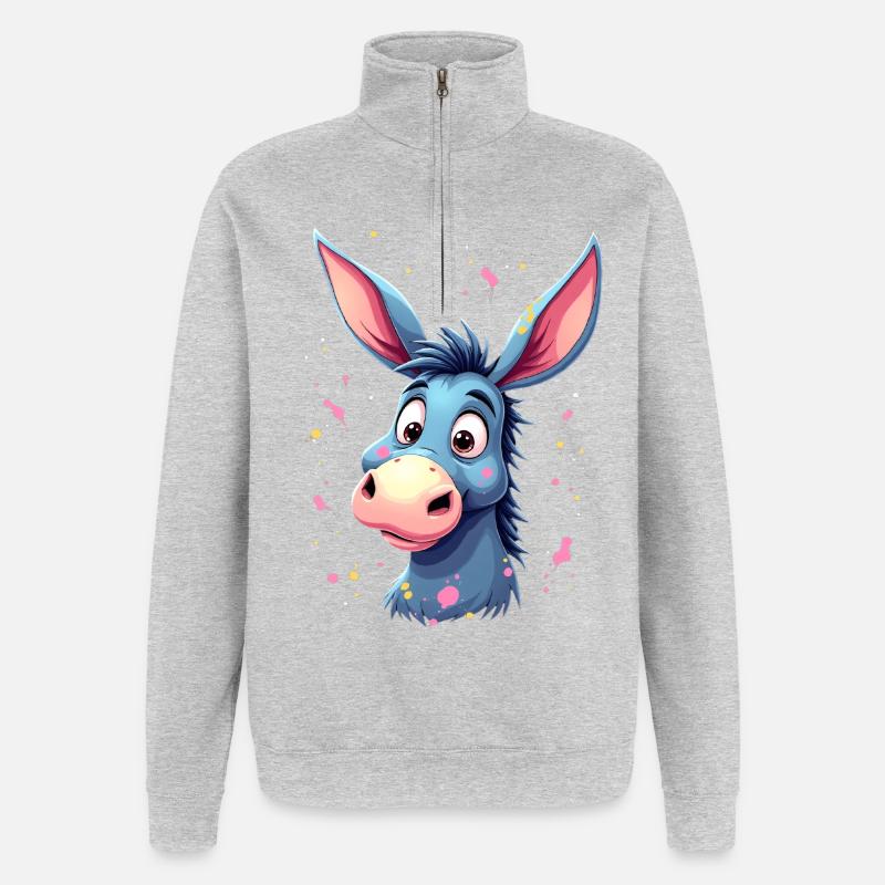Charmantes Eselfigur mit bunter Spritztechnik - Quarter-Zip-Sweatshirt - Grau meliert