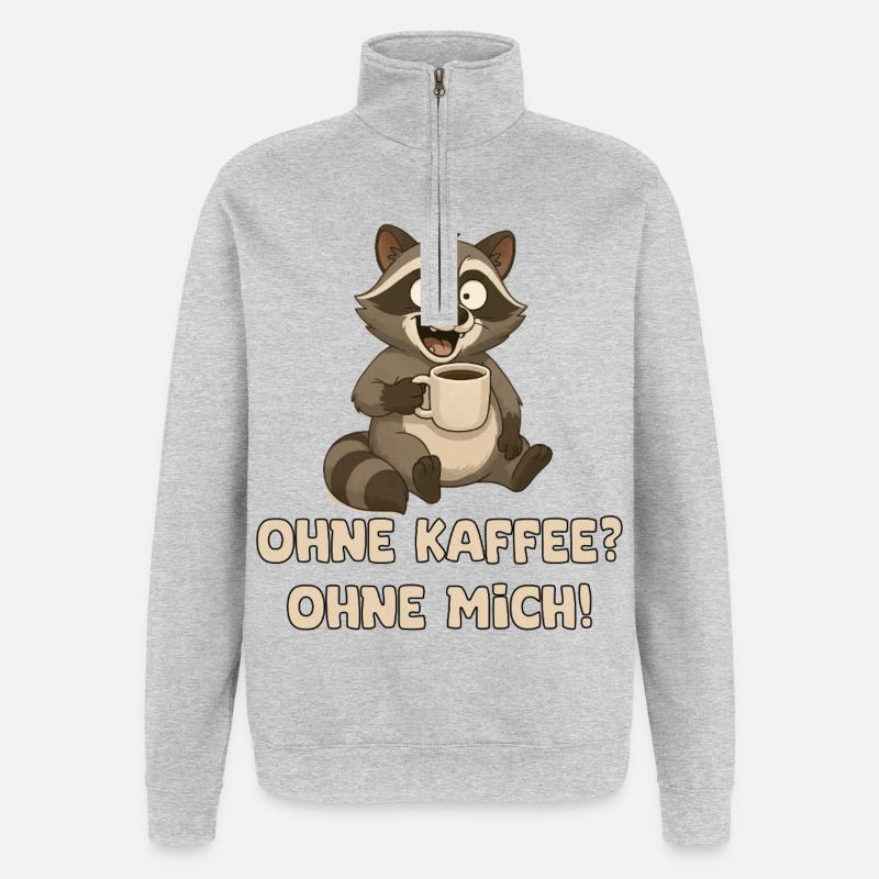 Waschbär mit Kaffeetasse Spruch - Quarter-Zip-Sweatshirt - Grau meliert