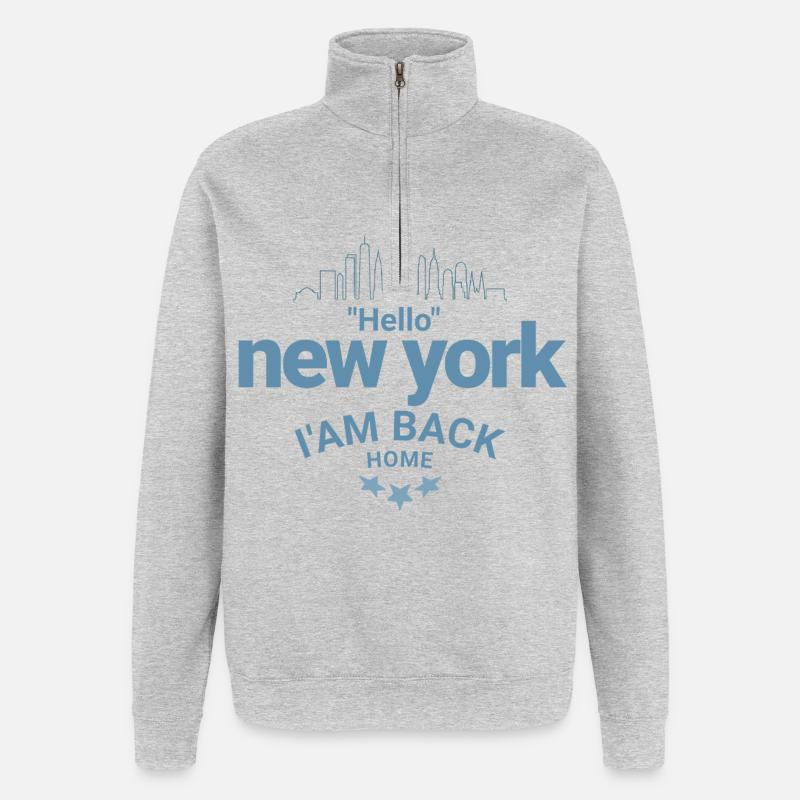 New York Back Home Design - Quarter-Zip-Sweatshirt - Grau meliert