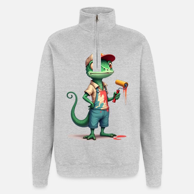 Chameleon painter cartoon with paint roller - Quarter-Zip Sweatshirt - heather grey