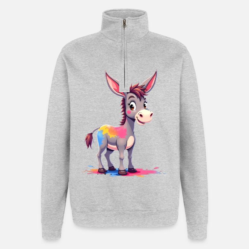 Bunter Farbklecks Esel - Quarter-Zip-Sweatshirt - Grau meliert