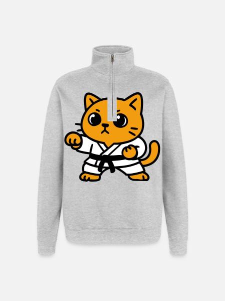Cat fighter in karate suit - Quarter-Zip Sweatshirt - heather grey