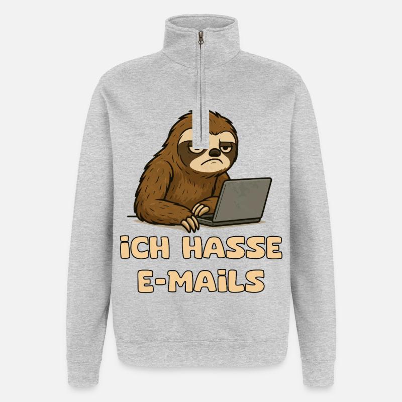 Lässiger Faultier-Design mit E-Mail-Sarkasmus - Quarter-Zip-Sweatshirt - Grau meliert