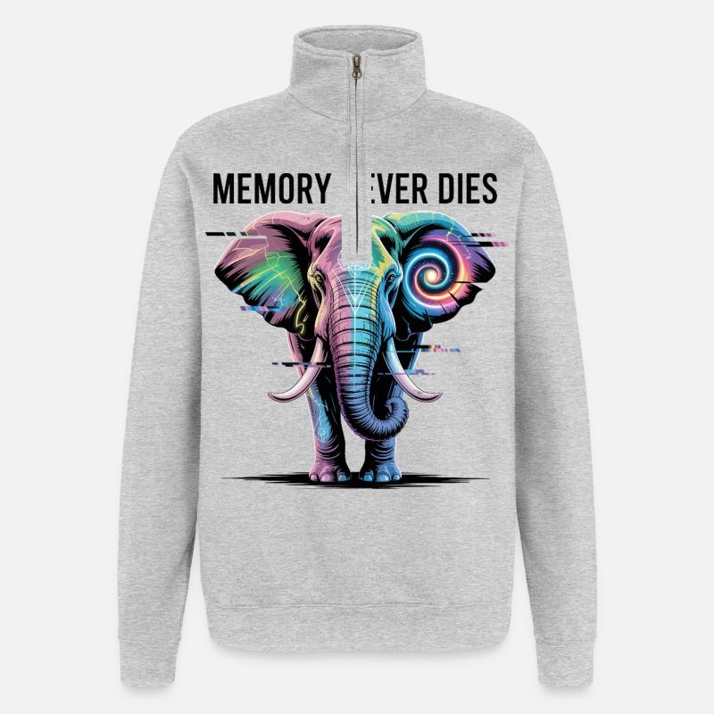 Psychedelischer Elefant mit kosmischer Spirale - Quarter-Zip-Sweatshirt - Grau meliert