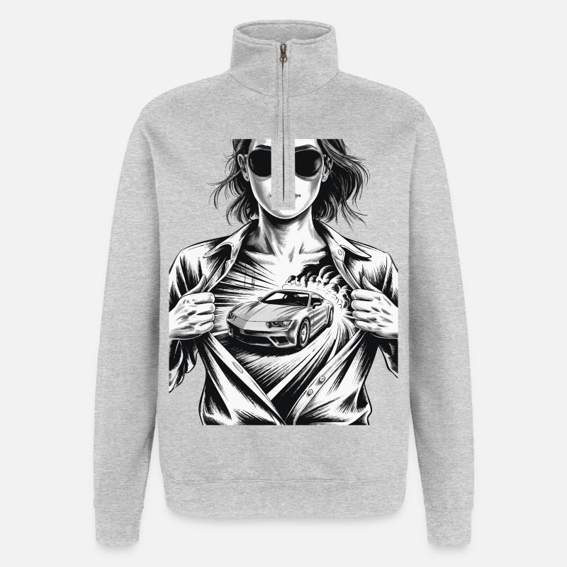 Conception de voiture de course - Sweat à zip 1/4 - gris chiné