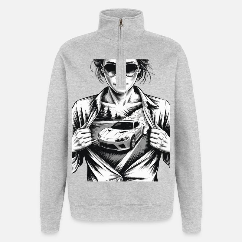 Conception de voiture de course - Sweat à zip 1/4 - gris chiné