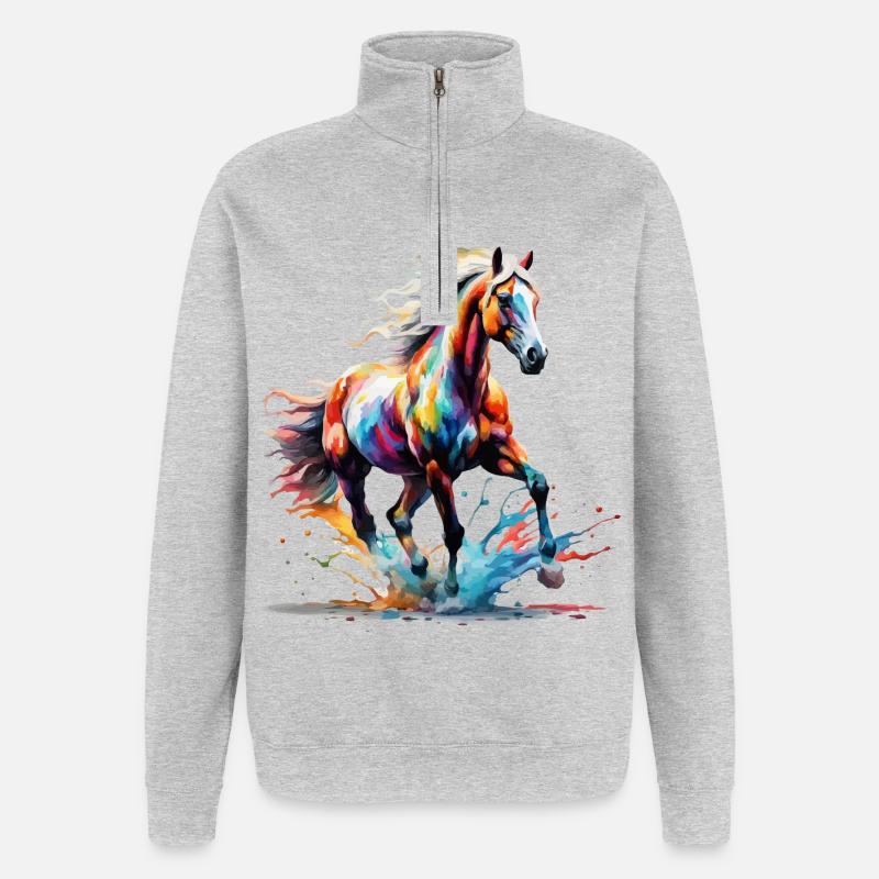 Buntes Haflinger Pferd Kunst Design - Quarter-Zip-Sweatshirt - Grau meliert